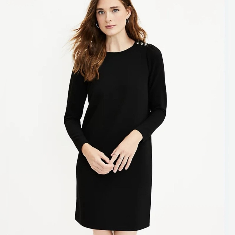 Loft Black Button Shoulder Shift Dress
